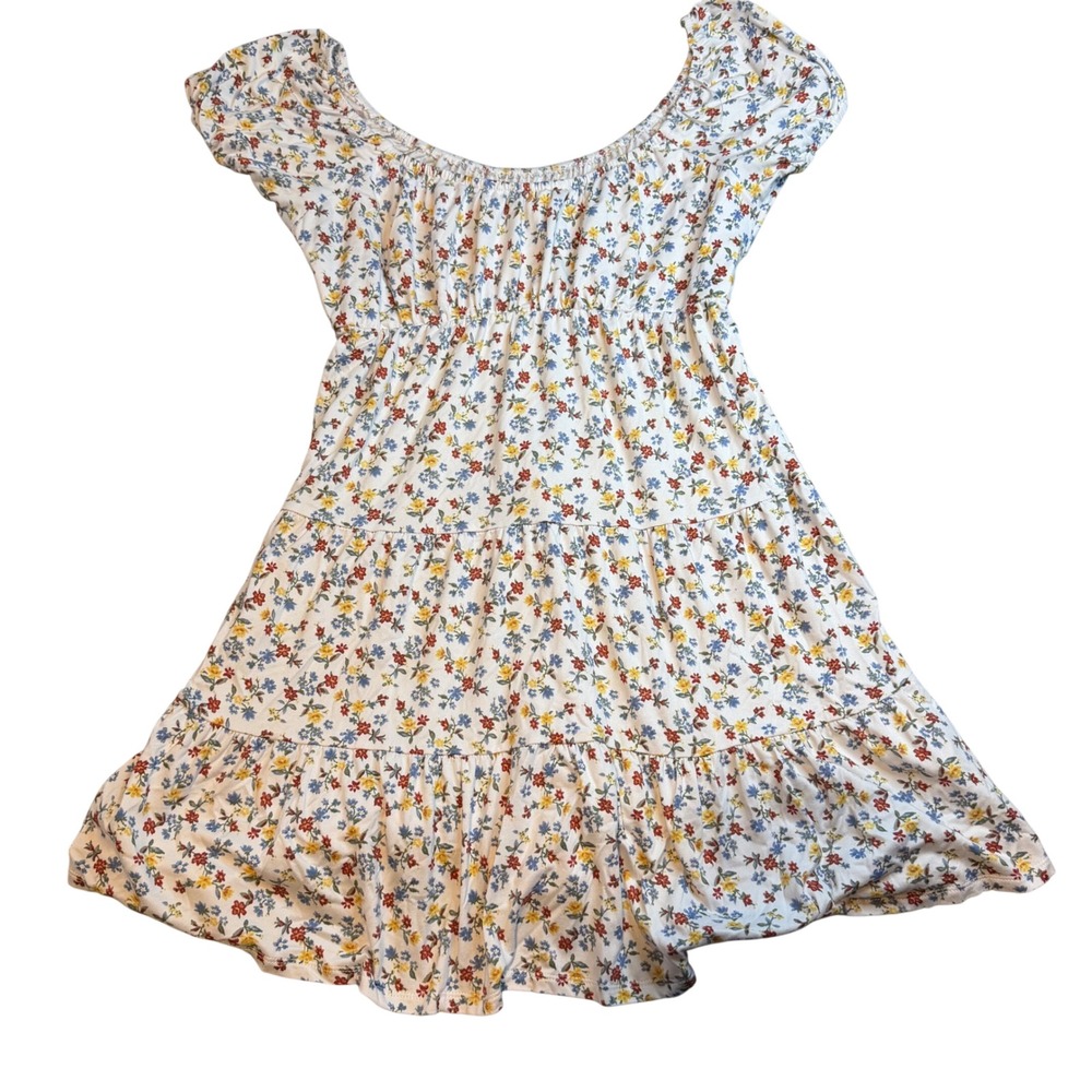 Hollister Floral Tiered Dress White Cottage Fairy Smocked Mini XS Regular